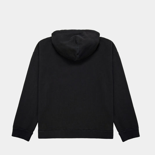 Distressed embroidery black hoodie
